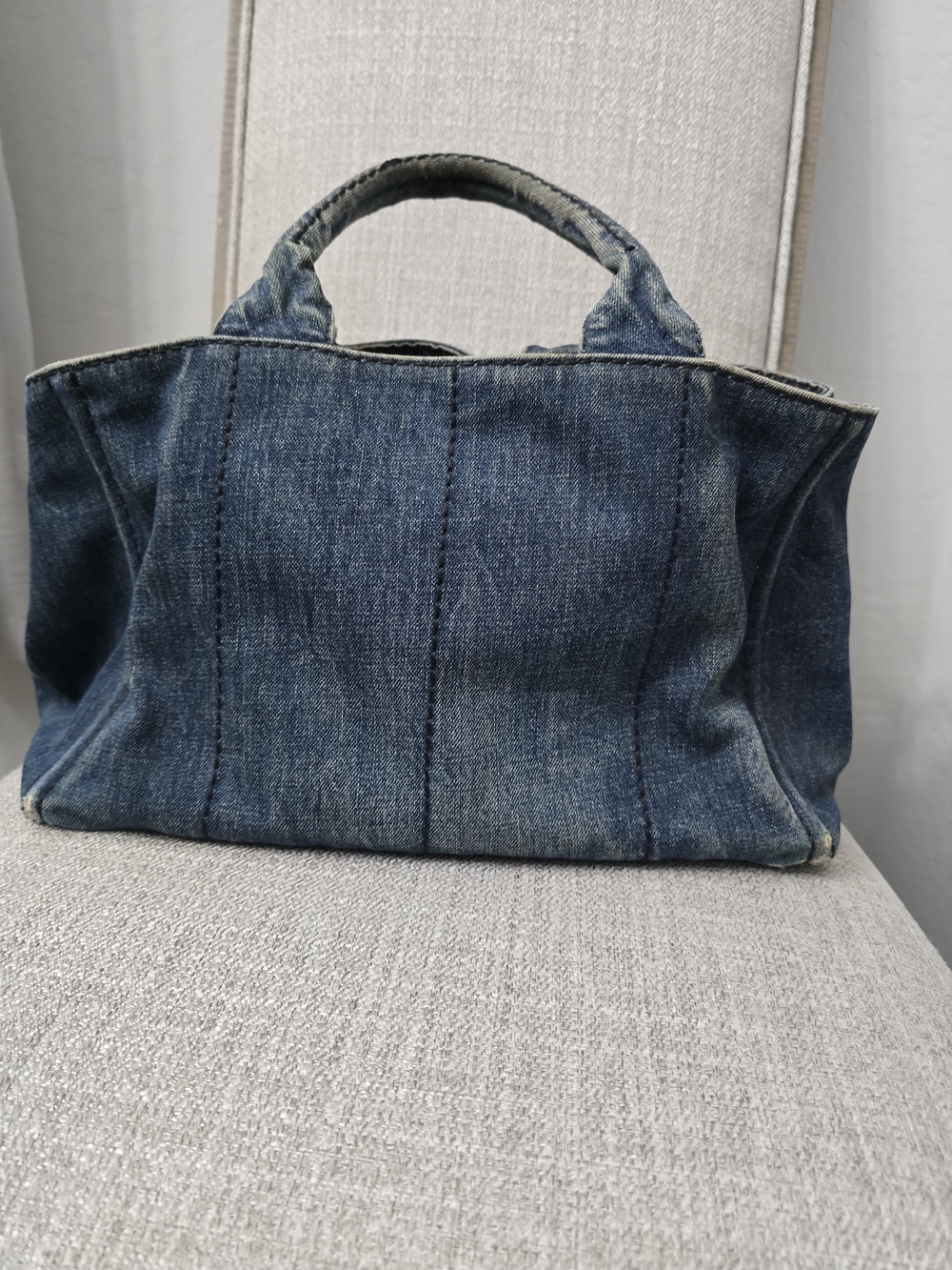 Prada Canapa Denim Tote Bag Blue Canvas Handbag Medium - Picture 4 of 14